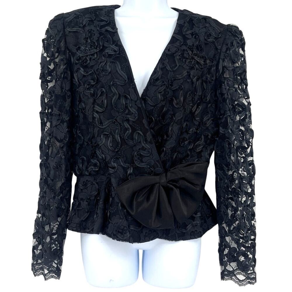 Vintage 80s Patra Soutache Lace Womens Blazer 11/12 Bow Holiday Glam Whimsigoth